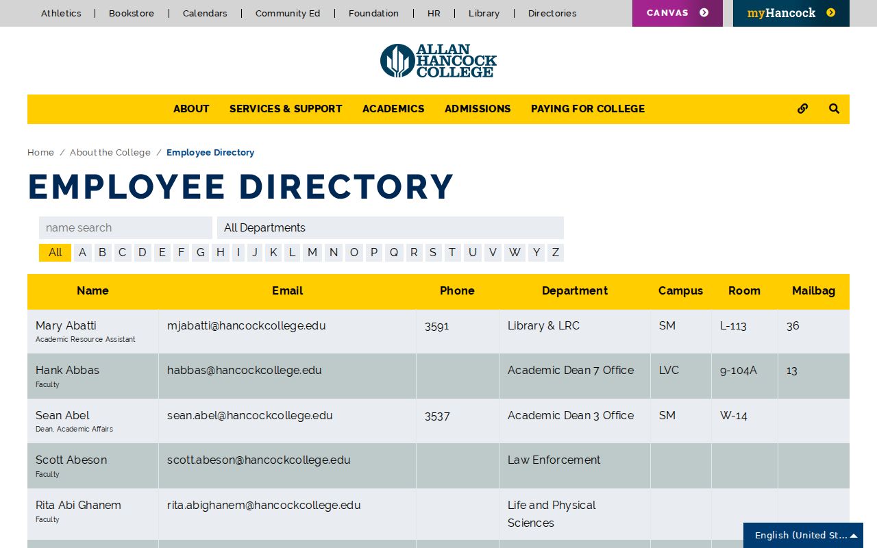 Santa Maria people directories in the Allan Hancock College employee search