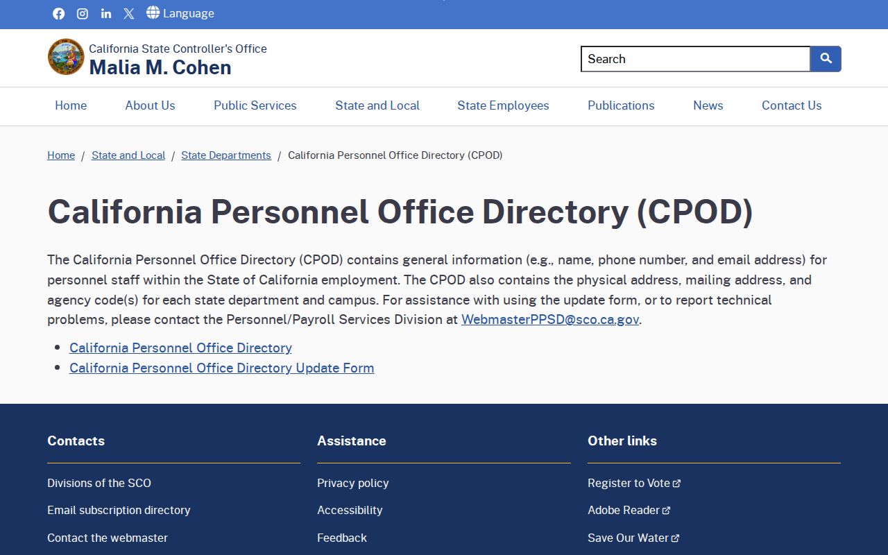 Santa Maria people directories through the California Personnel Office Directory