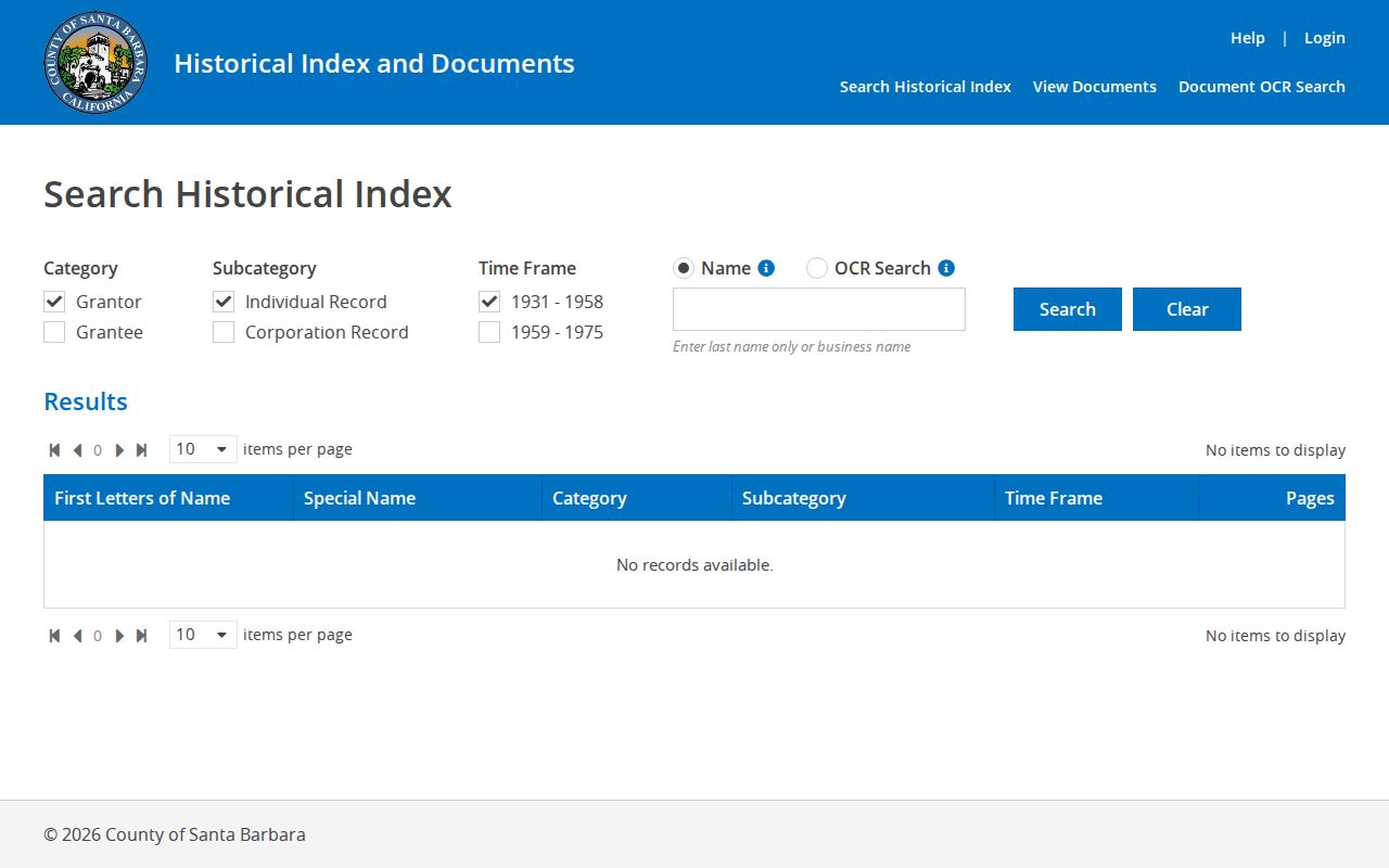 Santa Maria public records historical grantor and grantee index